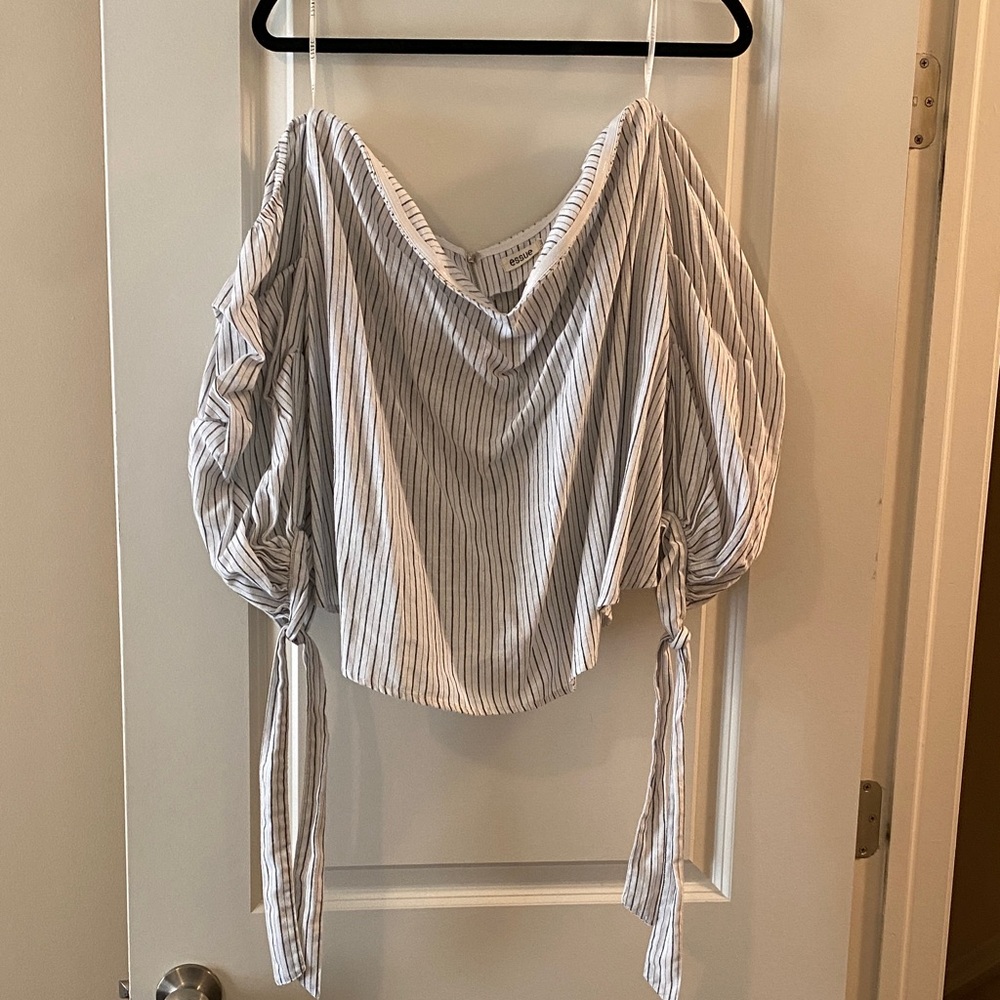 Essue Gray and White Striped Blouse